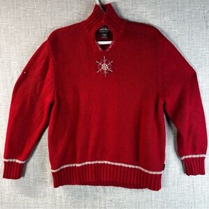 Woolrich Women XL Red Snowflakes Sweater Angora Ramie Blend High Neck Ski Winter